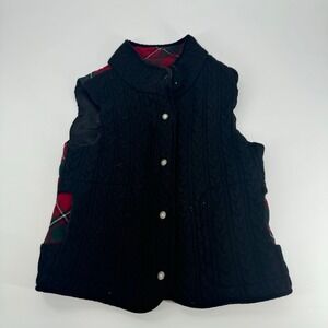 Pendleton Wool Vest Womens XL Black Cable Knit Plaid‎ Sleeveless Button Up